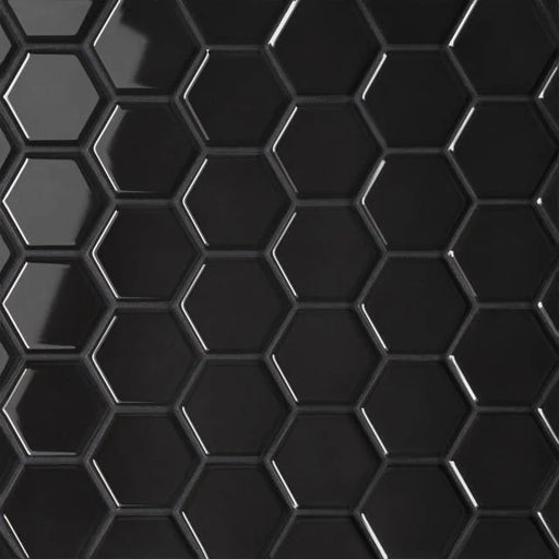 Le Cafe Black 12.75x11 Hexagon Gloss Glass Mosaic