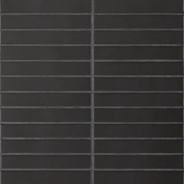 Le Cafe Black 1x6 Straight Stack 12x11.75 Matte Porcelain Mosaic