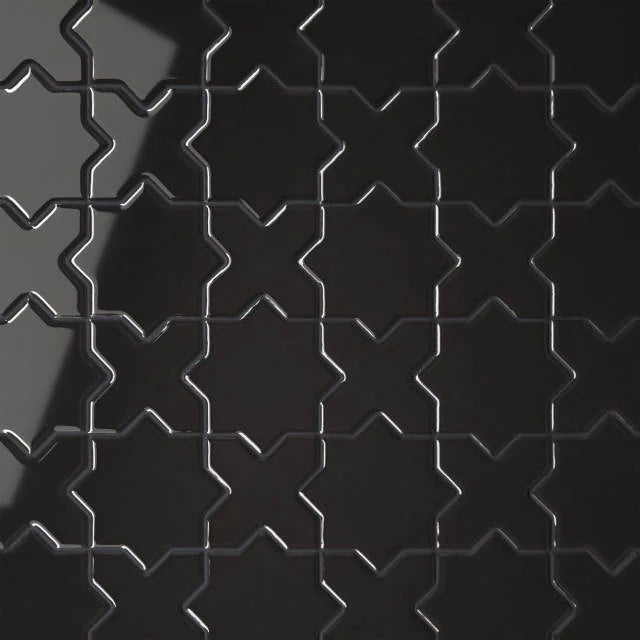 Le Cafe Black Cross & Star 12x12 Gloss Porcelain Mosaic