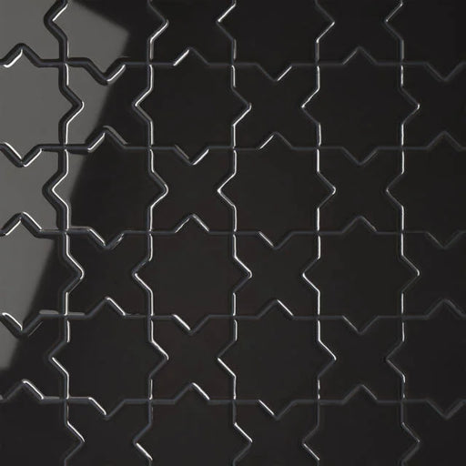 Le Cafe Black Cross & Star 12x12 Gloss Porcelain Mosaic