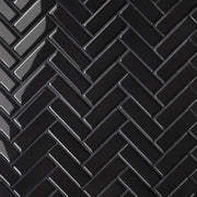 Le Cafe Black Gloss 12.5x11 1x3 Herringbone Porcelain Mosaic