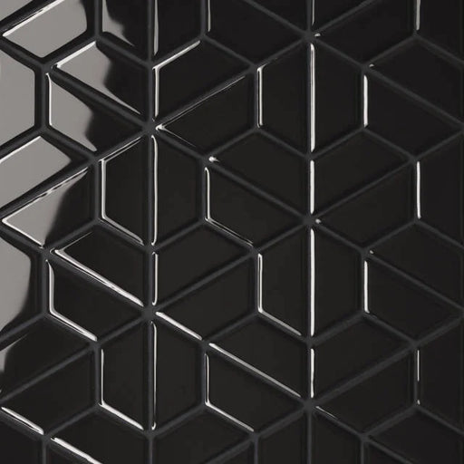 Le Cafe Black Half Hexagon 12.75x11 Gloss Porcelain Mosaic