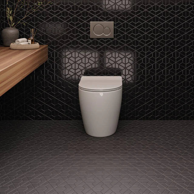 Le Cafe Black Half Hexagon 12.75x11 Gloss Porcelain Mosaic