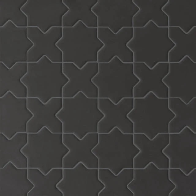 Le Cafe Cross & Star Black 12x12 Matte Glass Mosaic