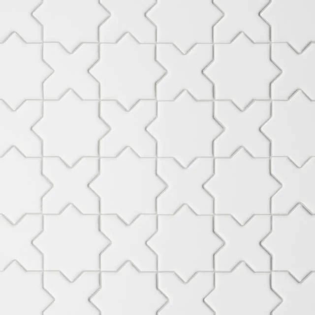 Le Cafe White 12x12 Cross & Star Matte Porcelain Mosaic