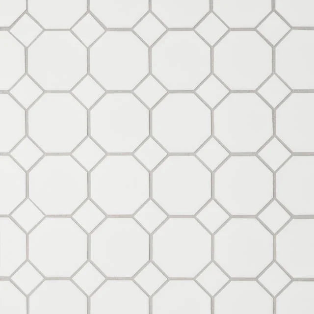 Le Cafe Octagon White Matte 11.75x11.75 Porcelain Mosaic