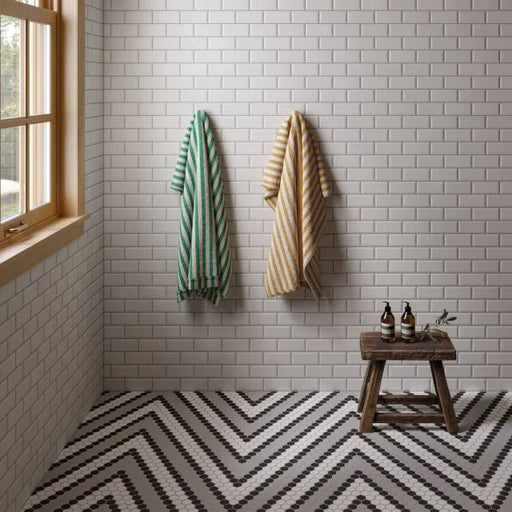 Le Cafe White 11.75x11.5 2x4 Bevel Off Set Mesh Mount Matte Glass Mosaic