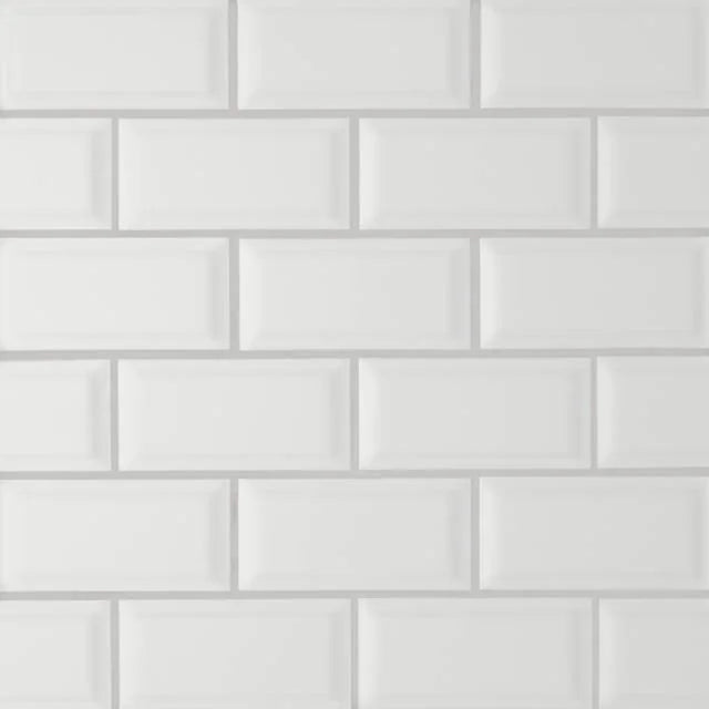 Le Cafe White 11.75x11.5 2x4 Bevel Off Set Mesh Mount Matte Glass Mosaic