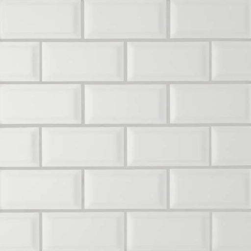 Le Cafe White 11.75x11.5 2x4 Bevel Off Set Mesh Mount Matte Glass Mosaic