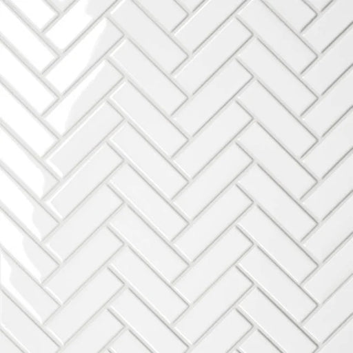Le Cafe White 12.5x11 Gloss 1x3 Herringbone Porcelain Mosaic