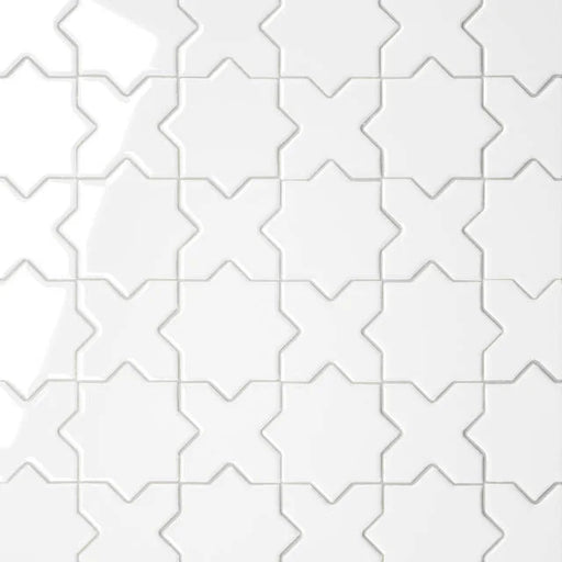 Le Cafe White 12x12 Cross & Star Gloss Glass Mosaic Tile