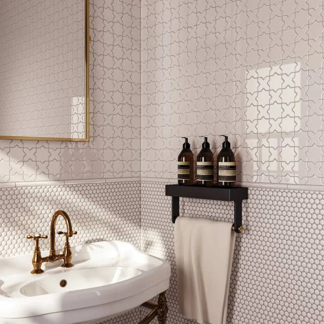 Le Cafe White 12.5x11.5 3/4" Penny Round Gloss Glass Mosaic