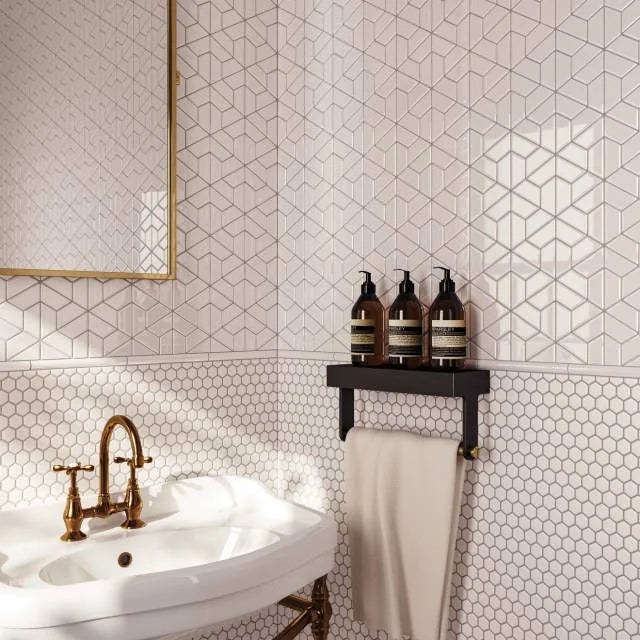 Le Cafe White Half Hexagon 12.75x11 Gloss Porcelain Mosaic