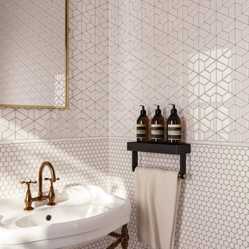 Le Cafe White Half Hexagon 12.75x11 Gloss Porcelain Mosaic