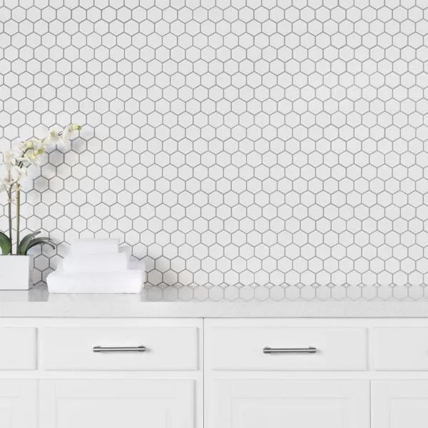 Le Cafe White 11.25x10.25 1x1 Hex Porcelain Mosaic