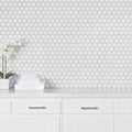 Le Cafe White 11.75x11.5 2x4 Bevel Off Set Mesh Mount Gloss Glass Mosaic