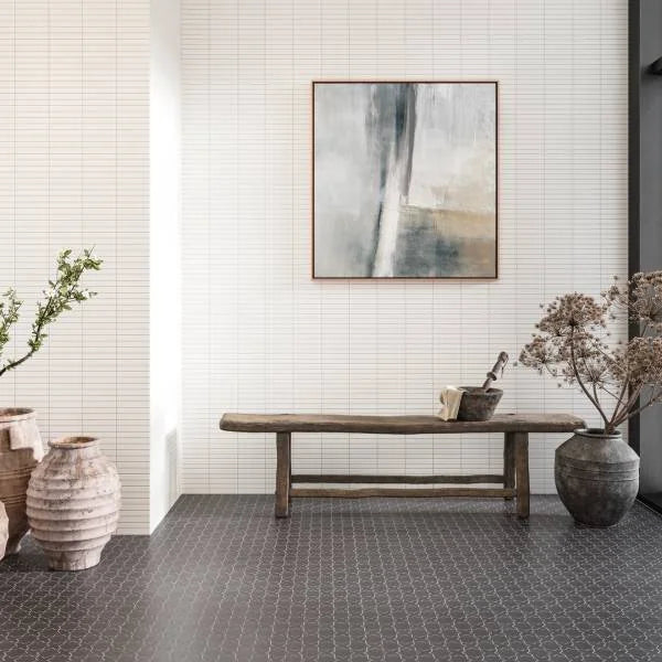 Le Cafe White/Black Matte/Gloss Dot 12x12 Basket Weave Porcelain Mosaic