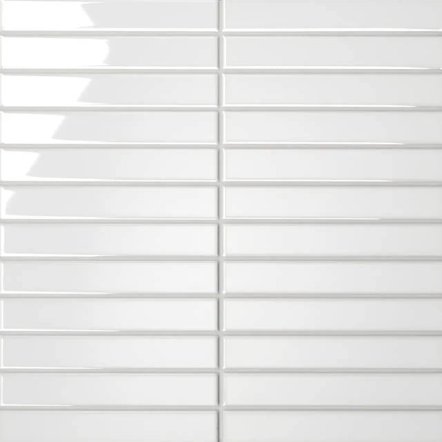 Le Cafe White 1x6 Straight Stack 12x11.75 Gloss Porcelain Mosaic