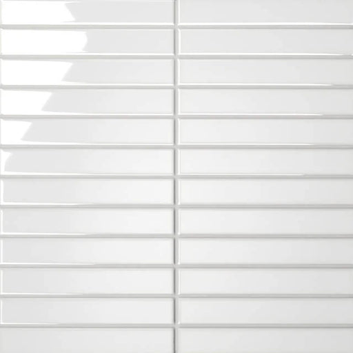 Le Cafe White 1x6 Straight Stack 12x11.75 Gloss Porcelain Mosaic