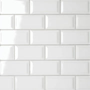 Le Cafe White 11.75x11.5 2x4 Bevel Off Set Mesh Mount Gloss Glass Mosaic