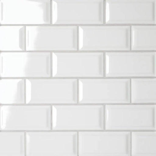 Le Cafe White 11.75x11.5 2x4 Bevel Off Set Mesh Mount Gloss Glass Mosaic