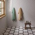 Le Cafe White 11.75x11.5 2x4 Bevel Off Set Mesh Mount Gloss Glass Mosaic