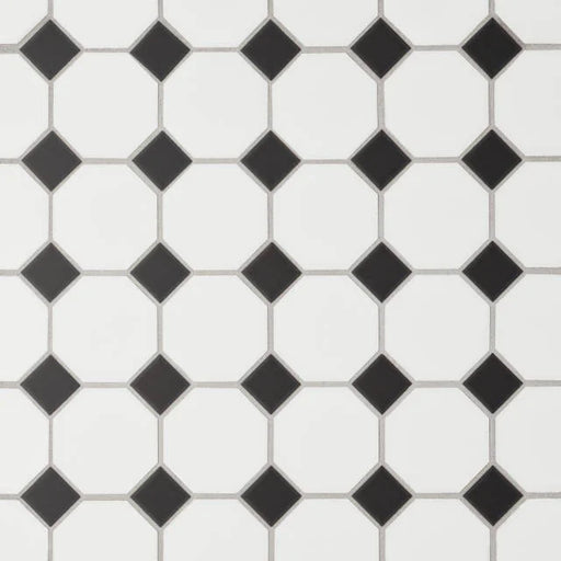 Le Cafe White/Black 11.75x11.75 Octagon Matte Porcelain Mosaic