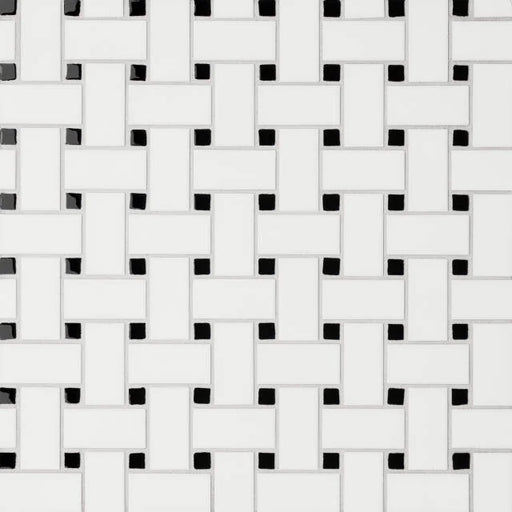 Le Cafe White/Black Matte/Gloss Dot 12x12 Basket Weave Porcelain Mosaic