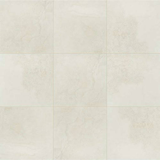 Legend White 20x20 matte porcelain tiles arranged in a grid, with a soft white surface and subtle stone-like veining.