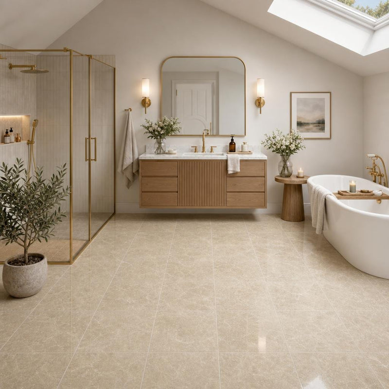 Light Emprador Marble Tile 12x12 Polished — Bathroom floor