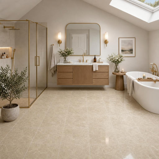 Light Emprador Marble Tile 12x12 Polished — Bathroom floor