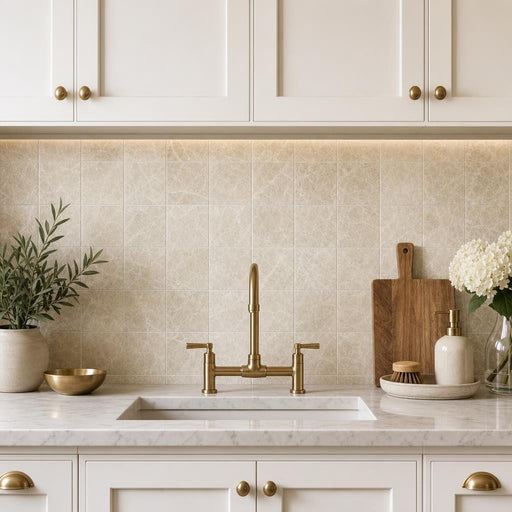 Light Emprador Marble Tile 4x4 Tumbled — Kitchen backsplash