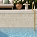 Light Emprador Marble Tile 4x4 Tumbled — Swimming Pool waterline