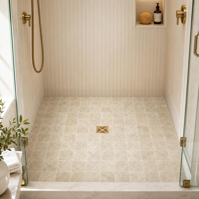 Light Emprador Marble Tile 6x6 Tumbled — Bathroom shower floor