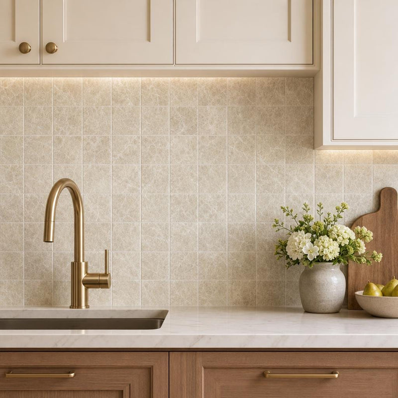 Light Emprador Marble Tile 6x6 Tumbled — Kitchen backsplash