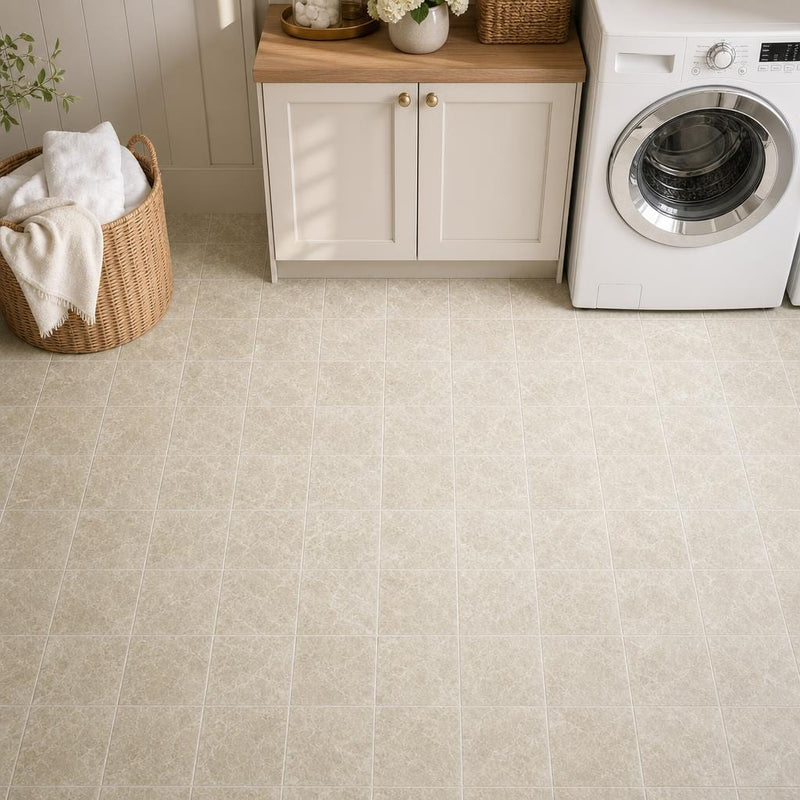 Light Emprador Marble Tile 6x6 Tumbled — Laundry Room floor