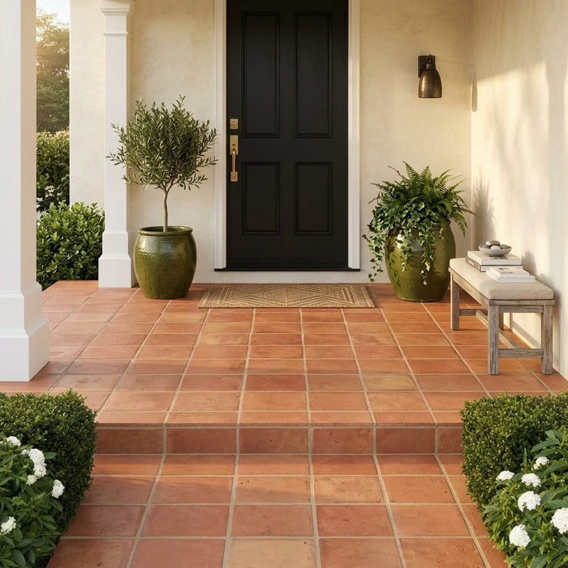 Lincoln 12x12 Natural Terracota Paver — Front Yard front porch