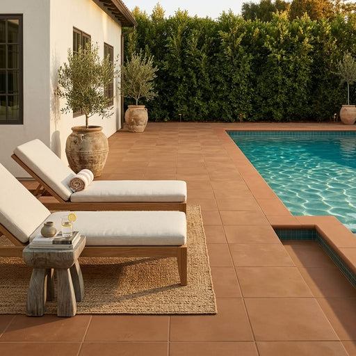 Lincoln 12x12 Natural Terracota Paver — Backyard pool deck