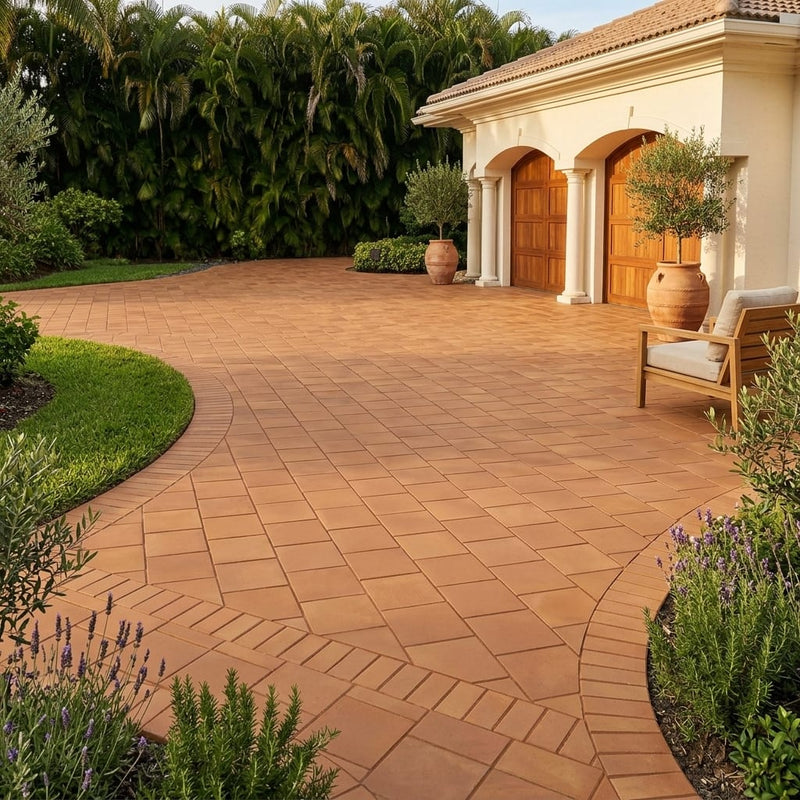 Lincoln 12x12 Natural Terracota Paver — Front Yard driveway
