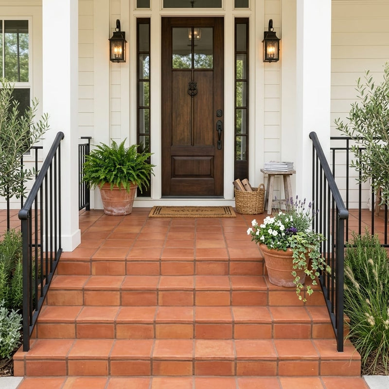 Lincoln 8x8 Natural Terracota Paver — Front Yard front porch