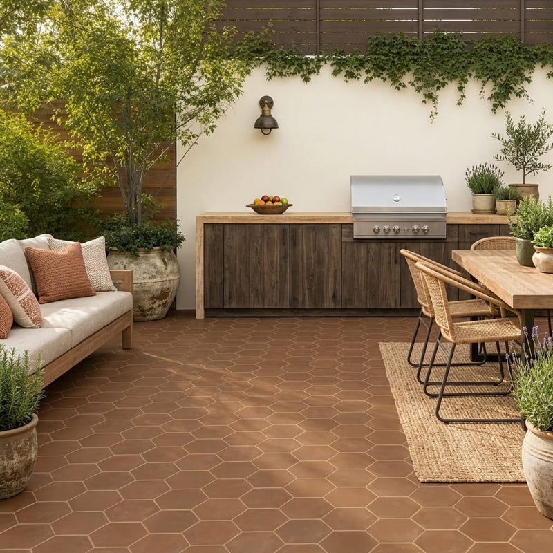 Lincoln Hexagon 12x12 Natural Terracota Paver — Backyard patio