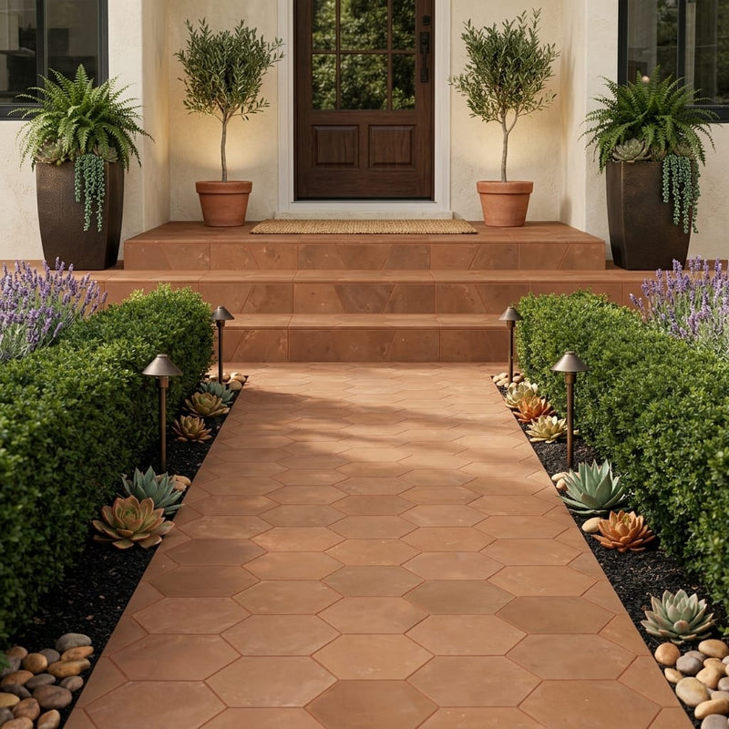 Lincoln Hexagon 12x12 Natural Terracota Paver — Front Yard walkway