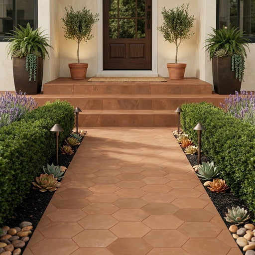 Lincoln Hexagon 12x12 Natural Terracota Paver — Front Yard walkway