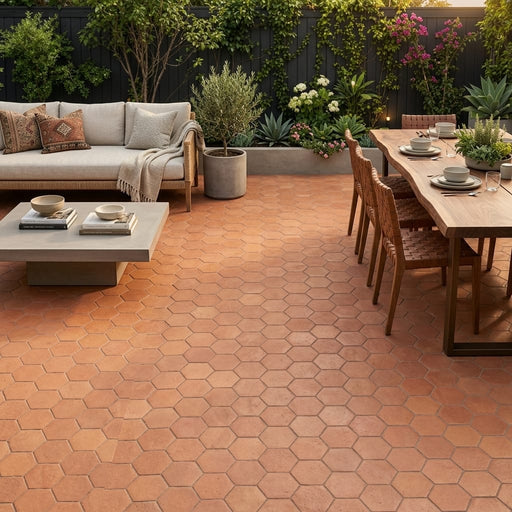 Lincoln Hexagon 8x8 Natural Terracota Paver — Backyard patio