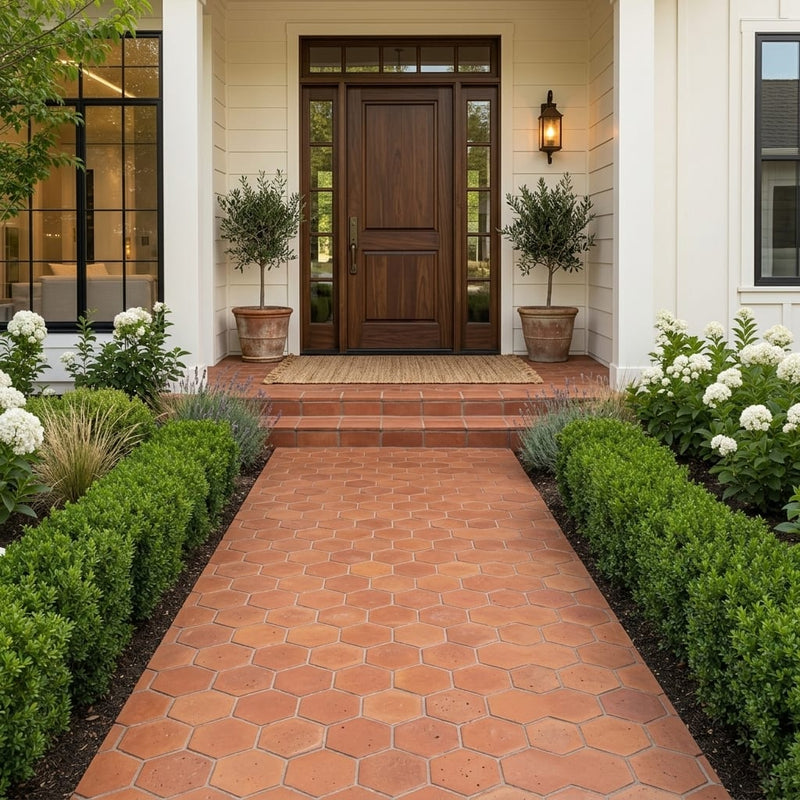 Lincoln Hexagon 8x8 Natural Terracota Paver — Front Yard walkway