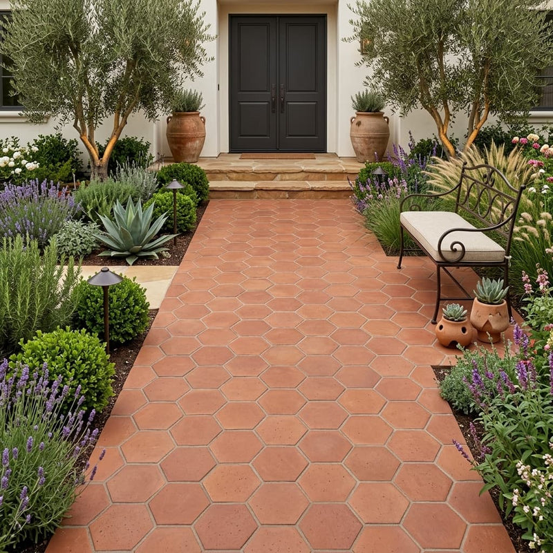 Lincoln Hexagon 8x8 Natural Terracota Paver — Garden path