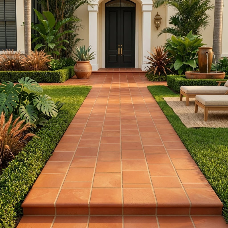Lincoln Stair Coping 12x12 Natural Terracota Paver — Front Yard walkway