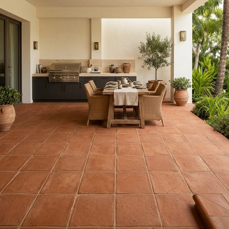 Lincoln Stair Coping Corner 12x12 Natural Terracota Paver — Backyard patio