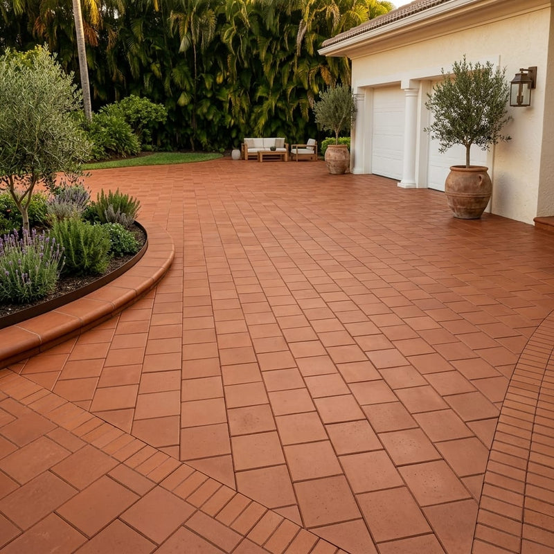 Lincoln Stair Coping Corner 12x12 Natural Terracota Paver — Front Yard driveway