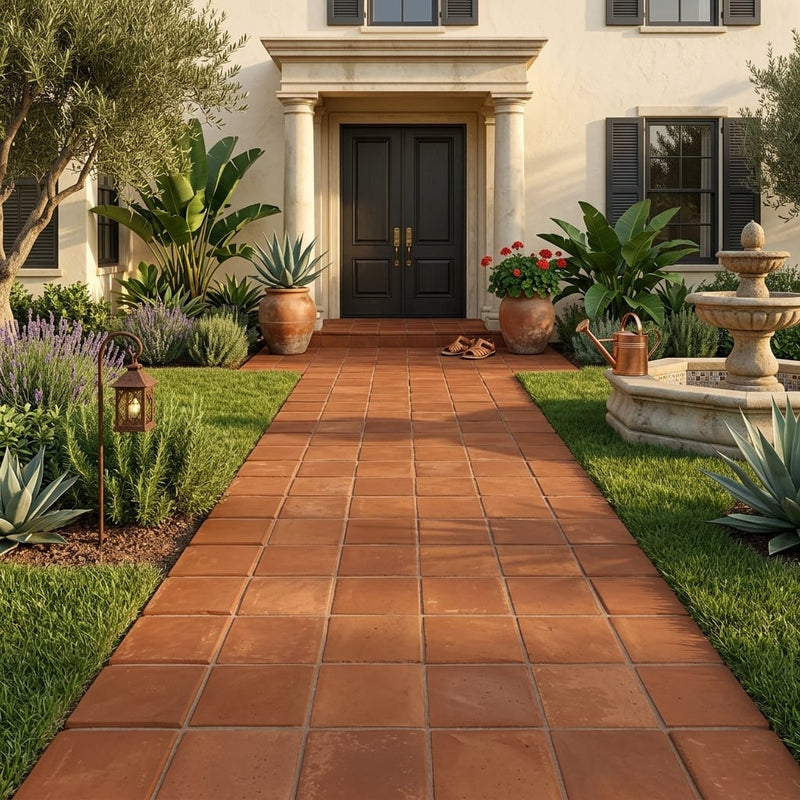 Lincoln Stair Coping Corner 12x12 Natural Terracota Paver — Front Yard walkway